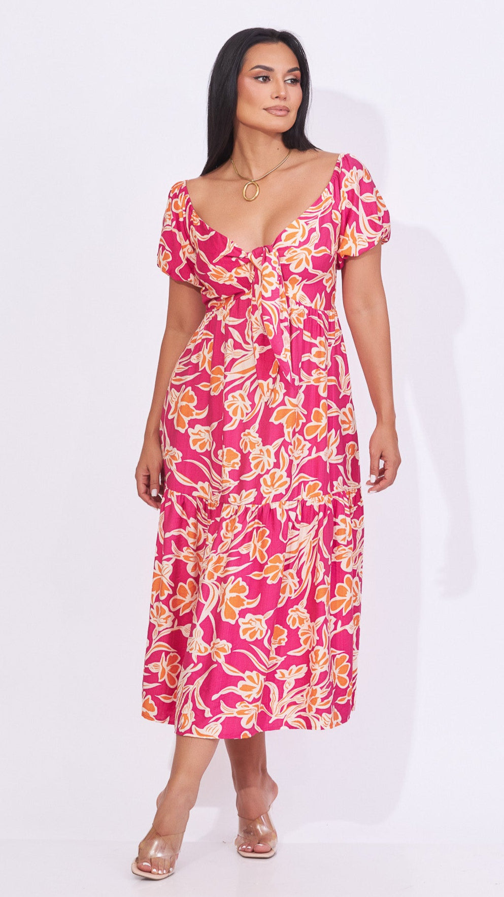 Vestido floreado fucsia