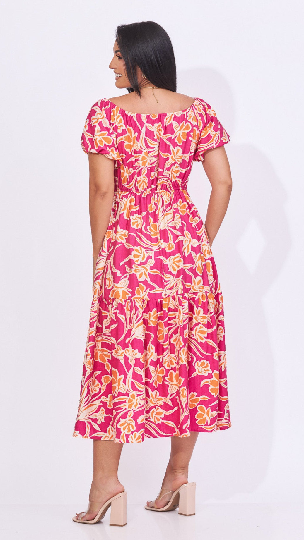 Vestido floreado fucsia