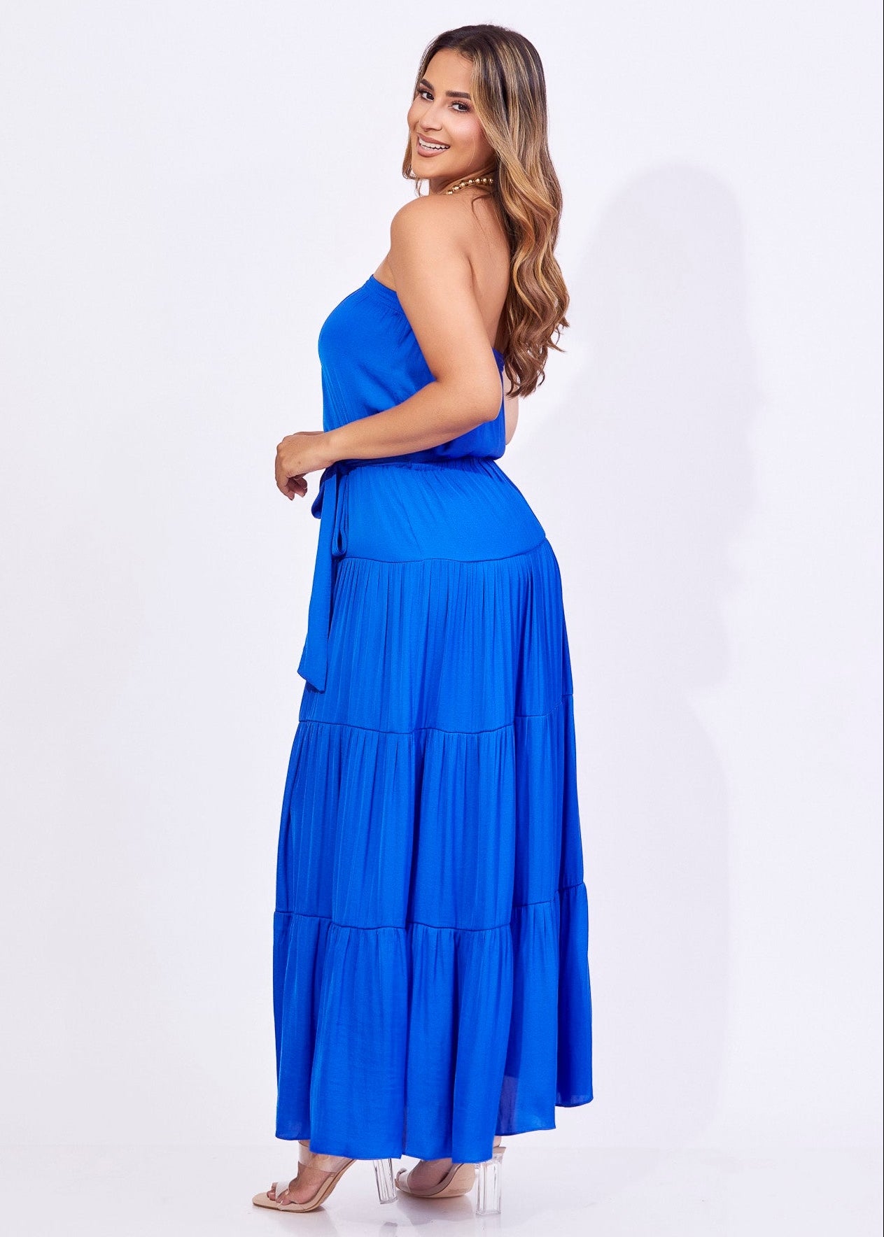 Vestido azul strapless