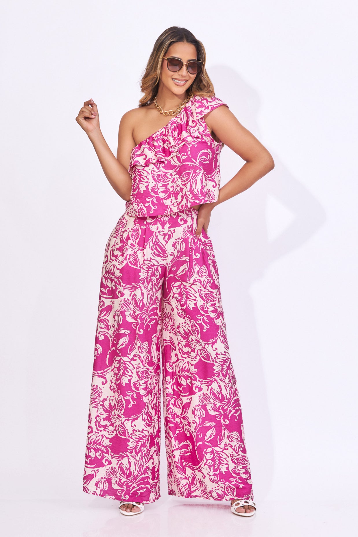 Set de pantalón y top color fucsia