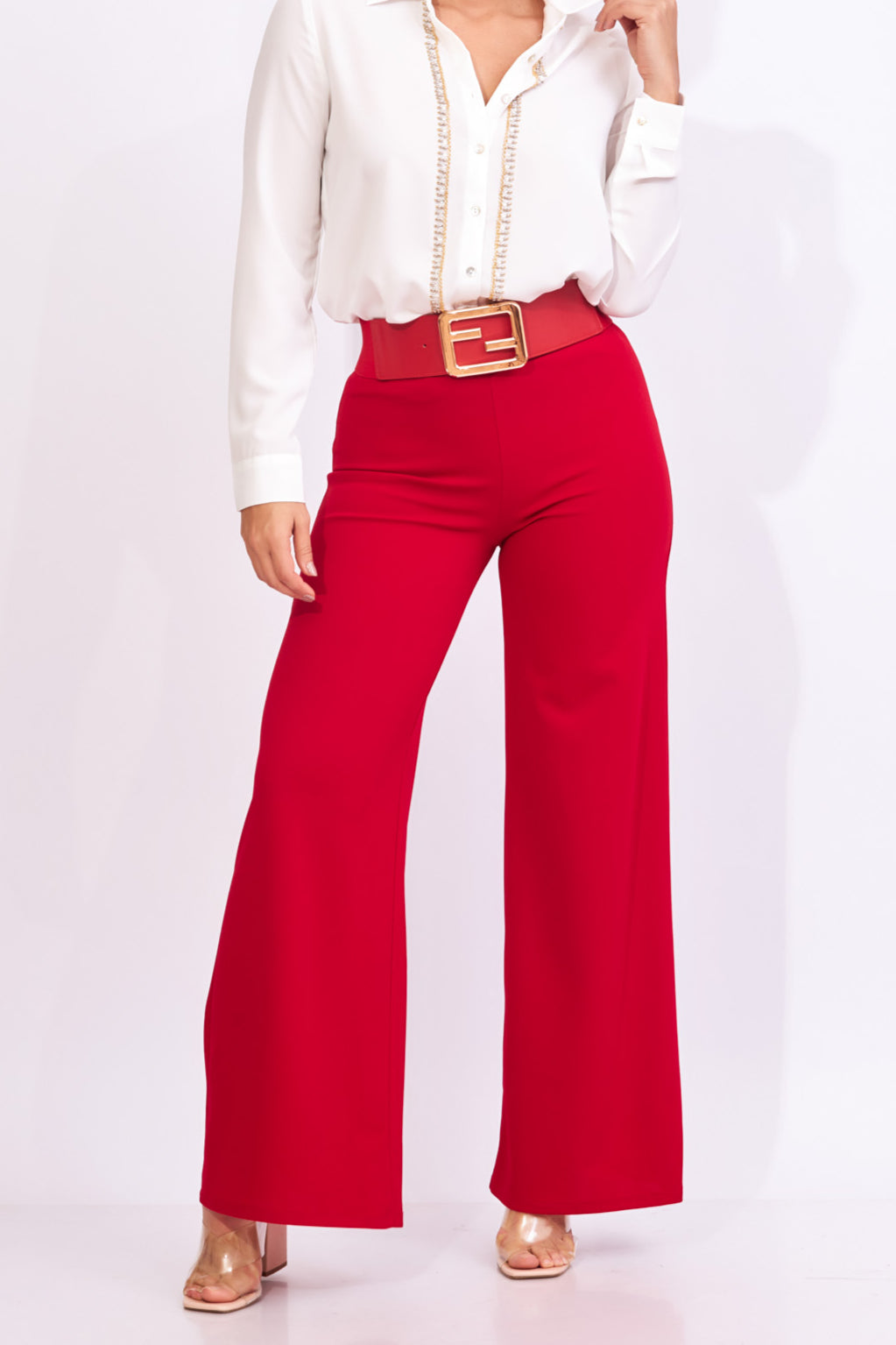 Pantalón tipo palazo color rojo en tela stretch