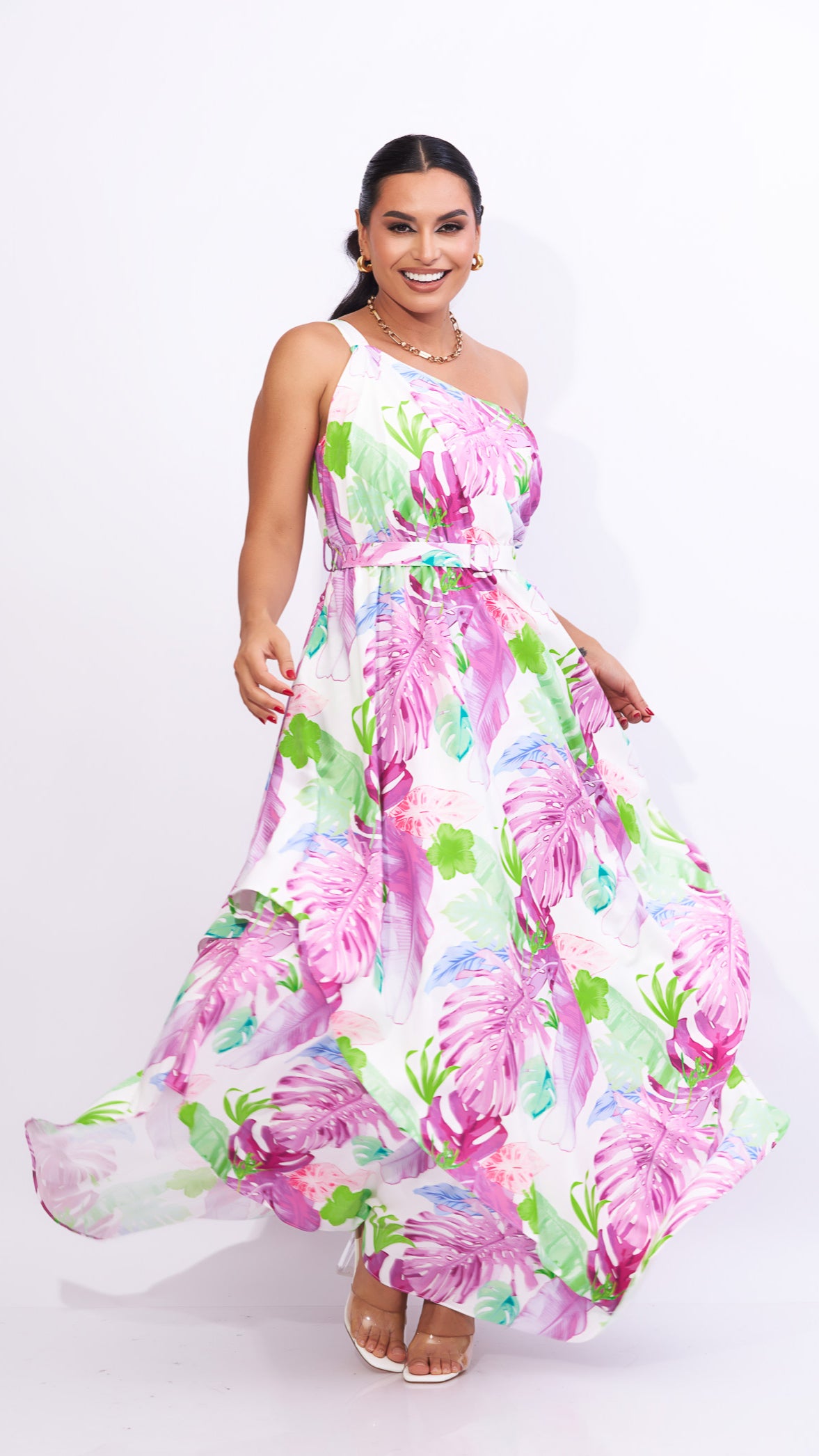 Vestido largo rosa con abertura