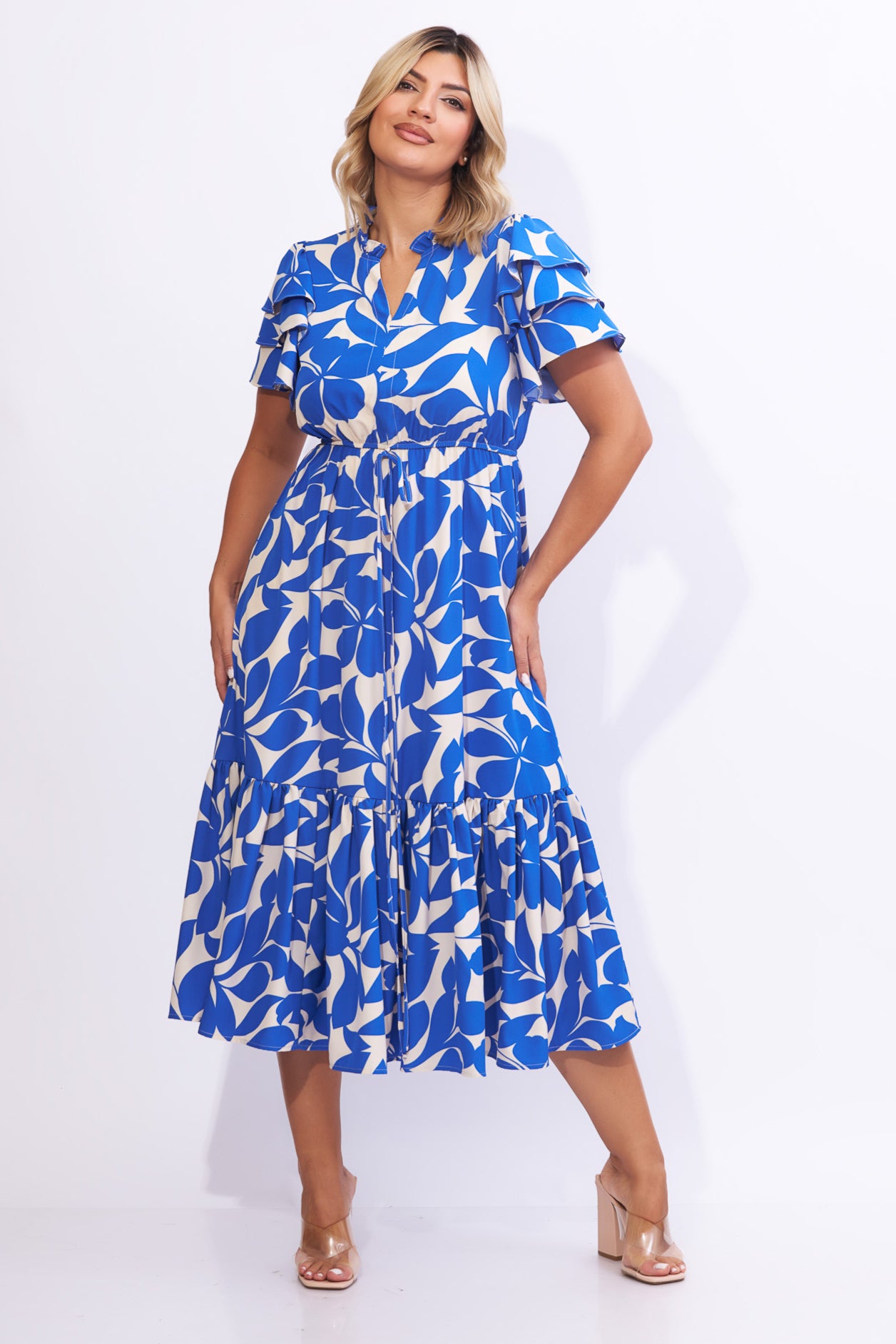 Vestido Midi estampado azul con blanco