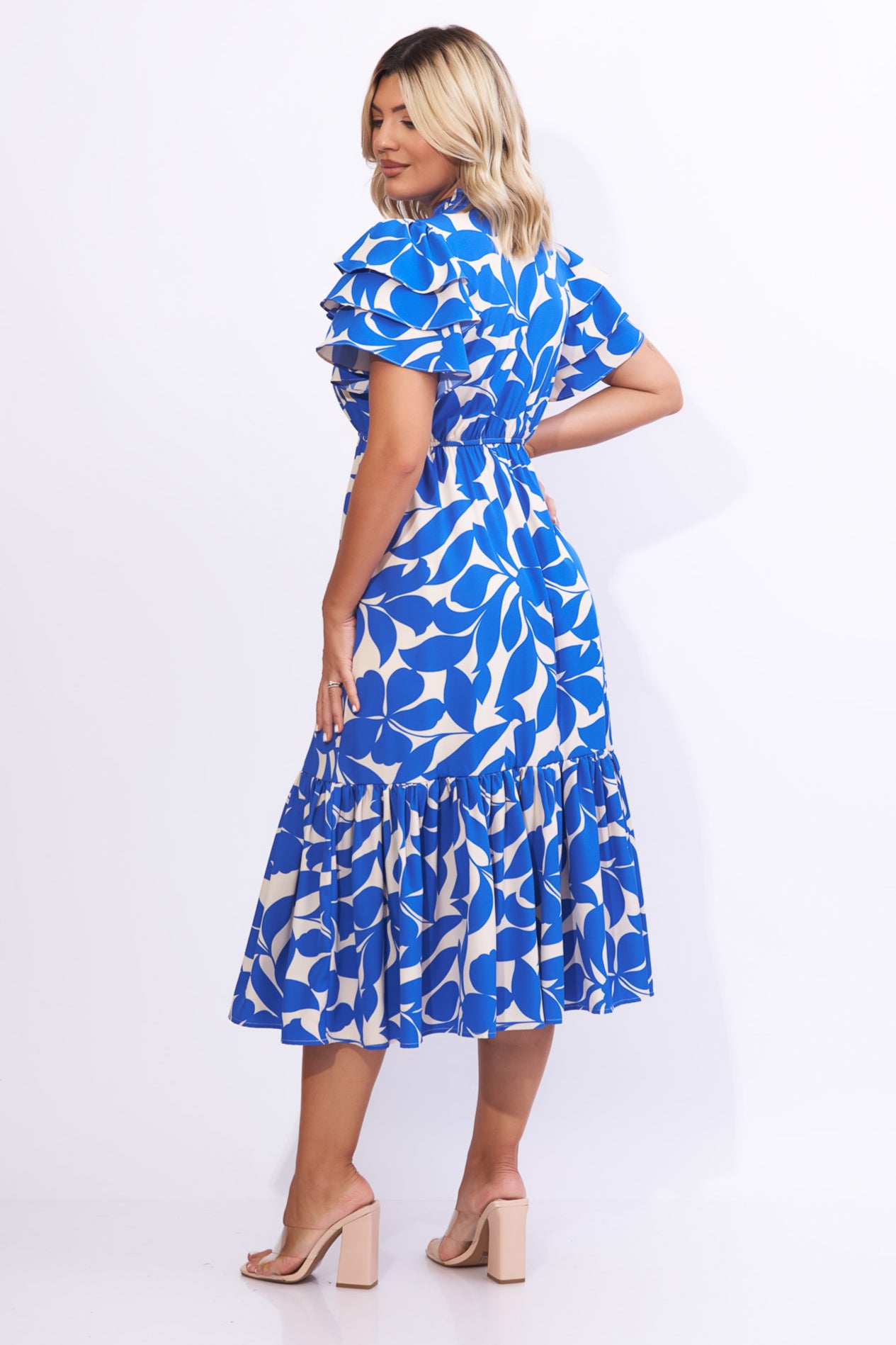 Vestido Midi estampado azul con blanco