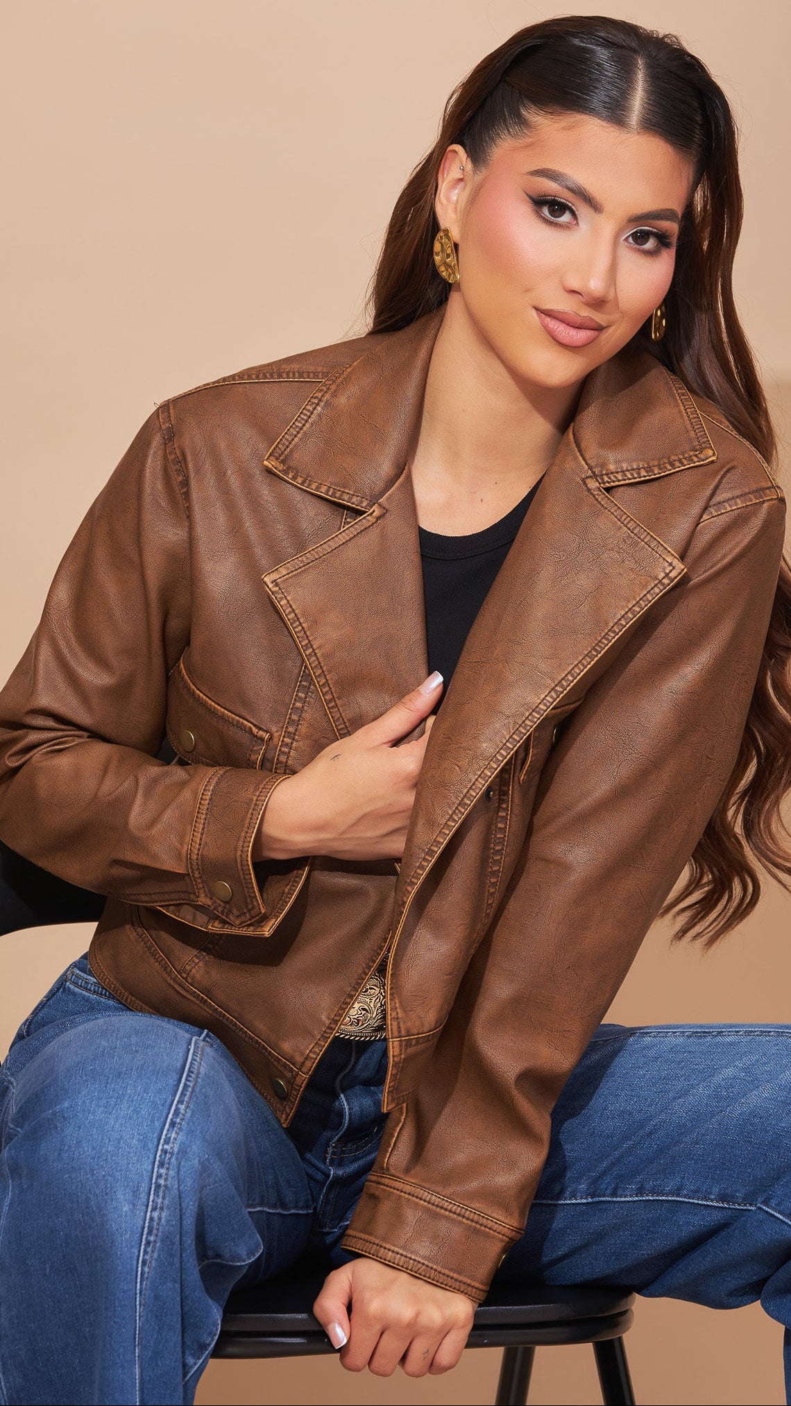 Jacket café imitación cuero