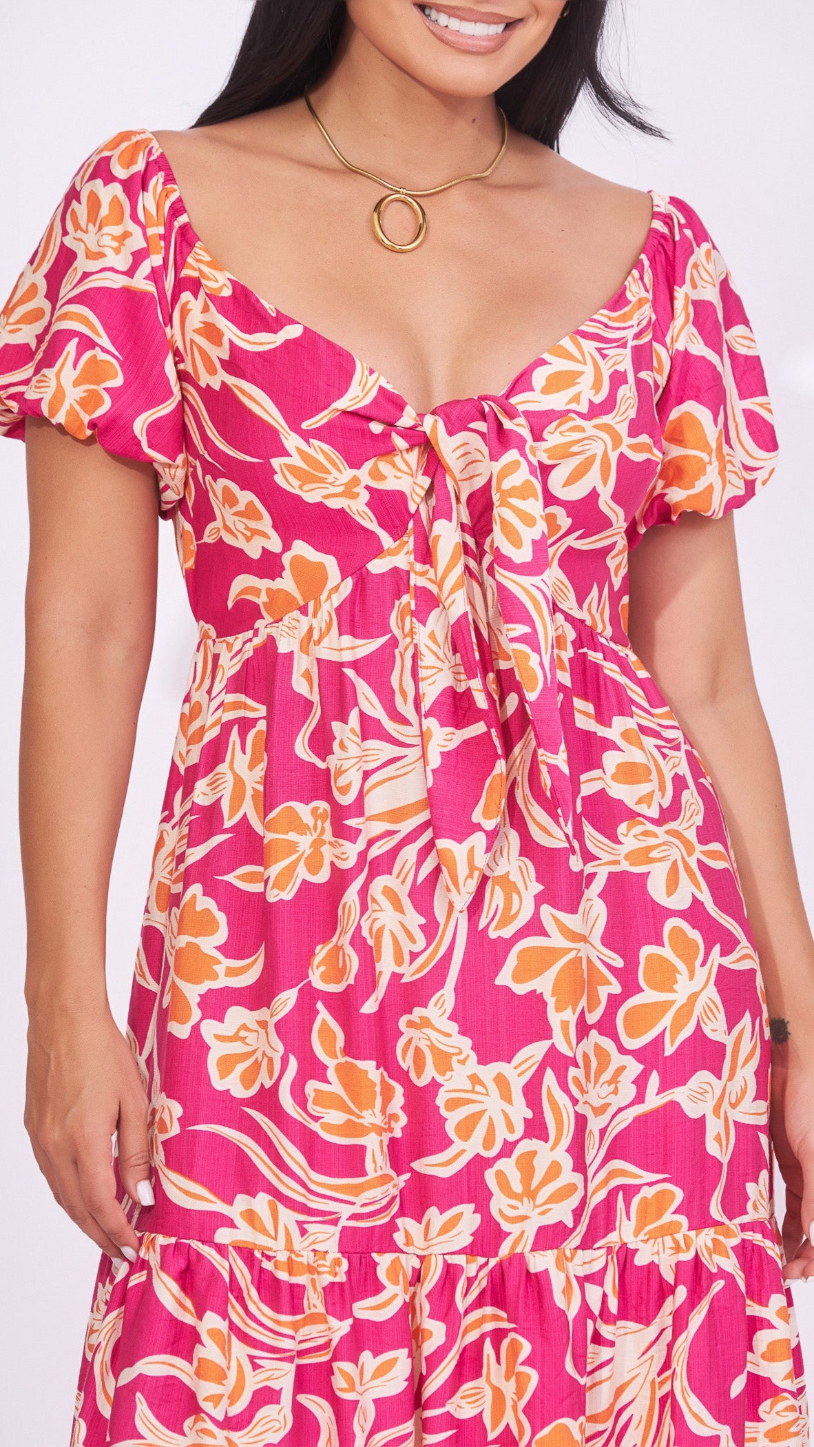 Vestido floreado fucsia