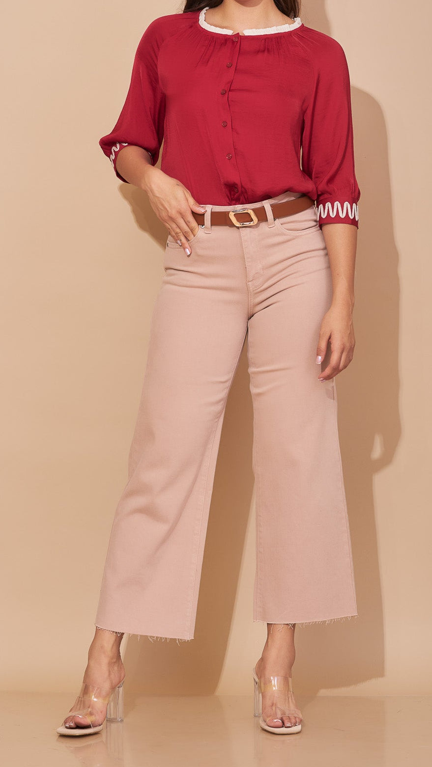 Pantalón Wide Leg Cropped color Nude