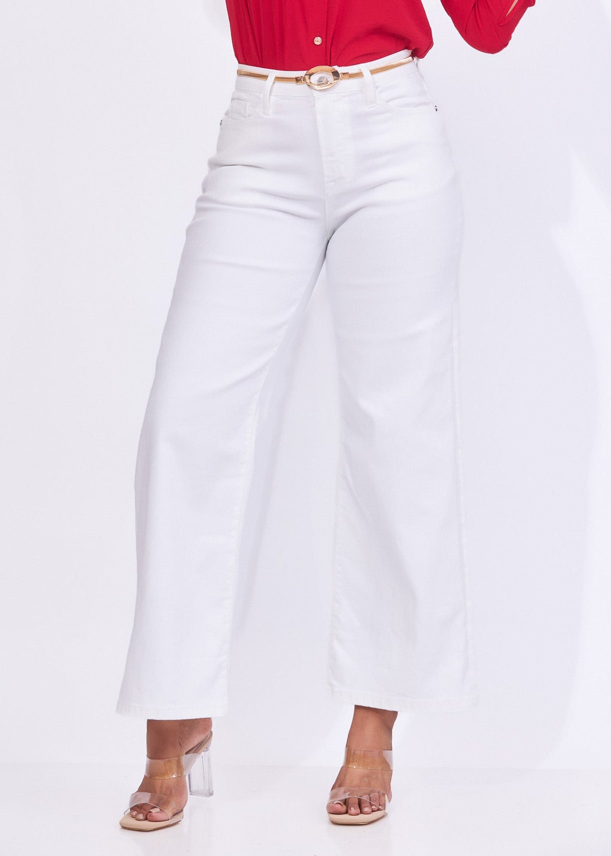 Jeans blanco en mezclilla stretch talle alto