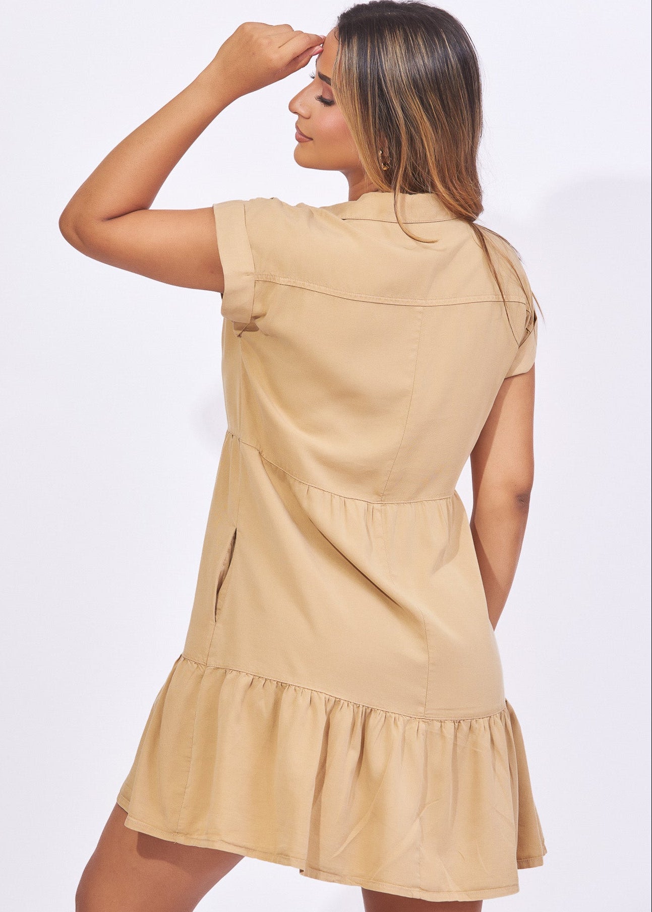 Vestido corto botones color kaki