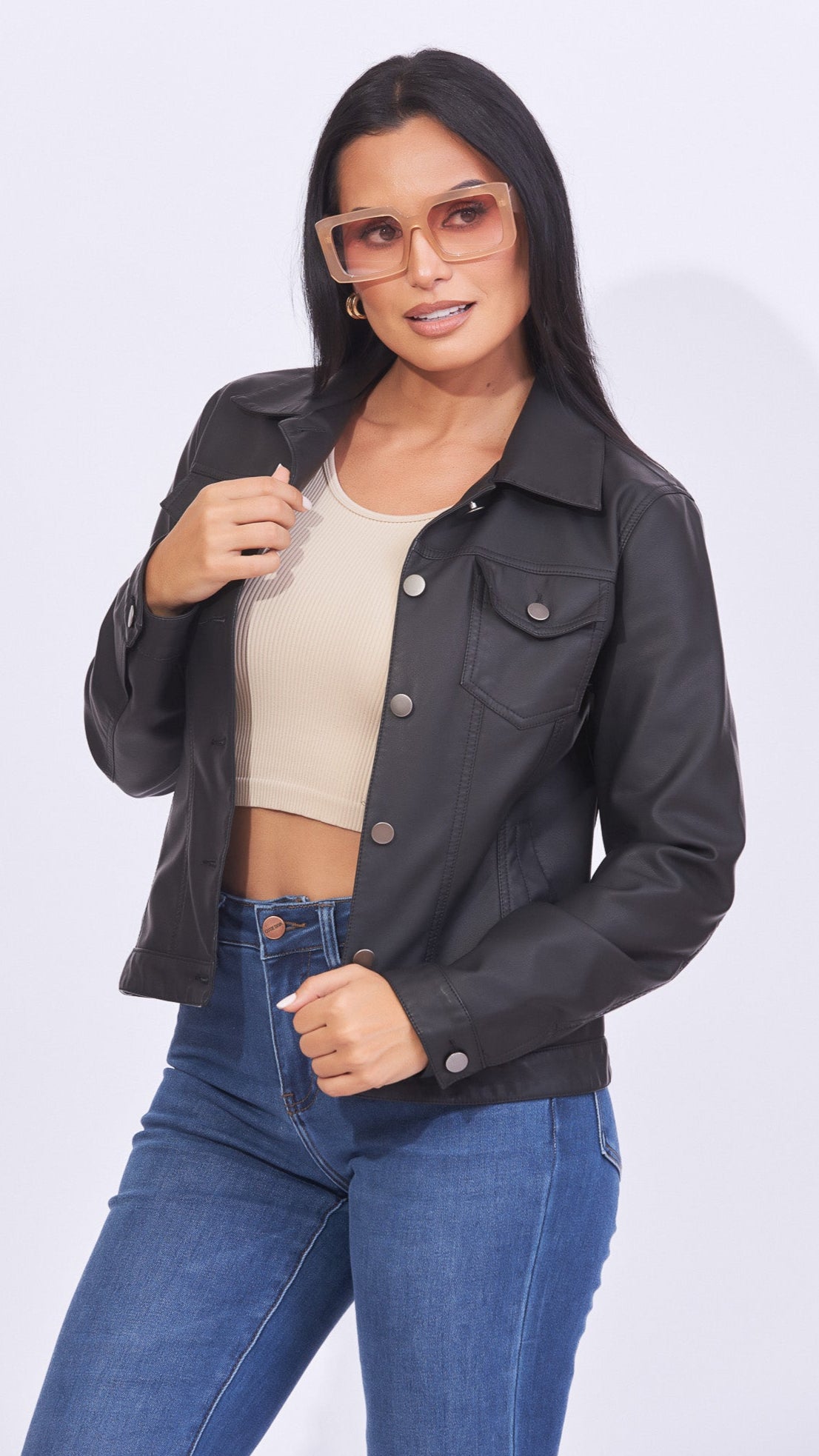 Jacket imitación cuero negro mate