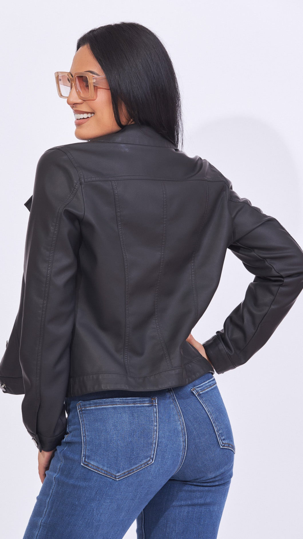 Jacket imitación cuero negro negro mate