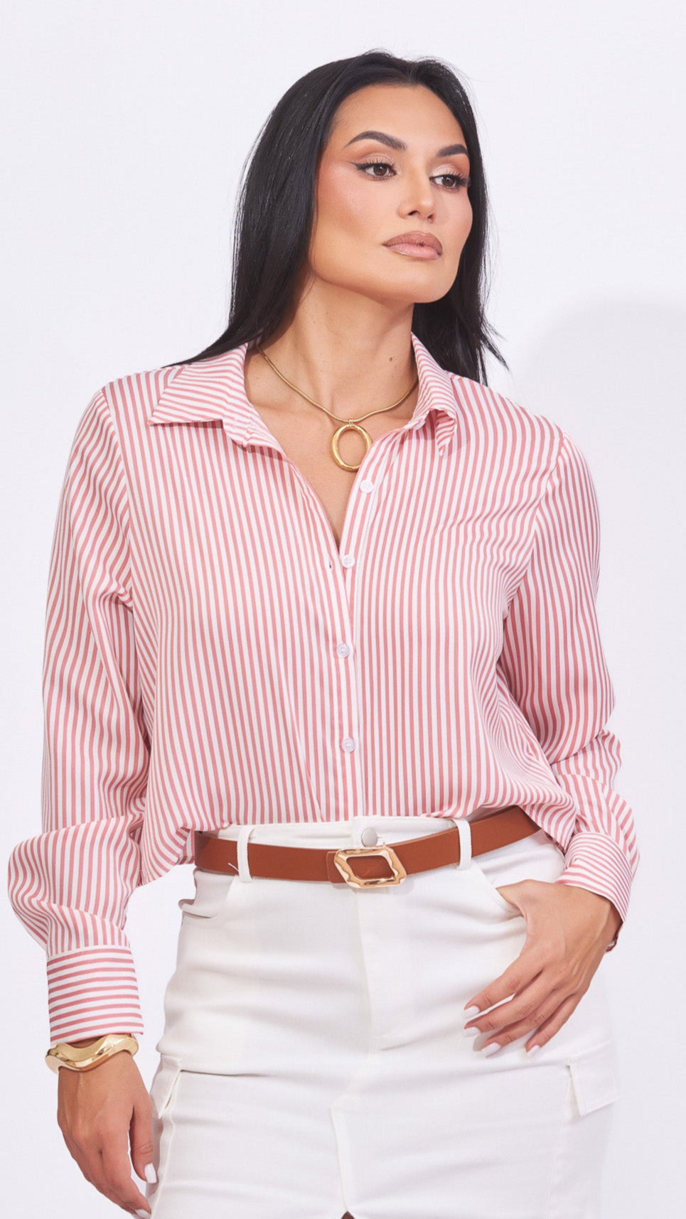 Blusa camisera rayas rosa
