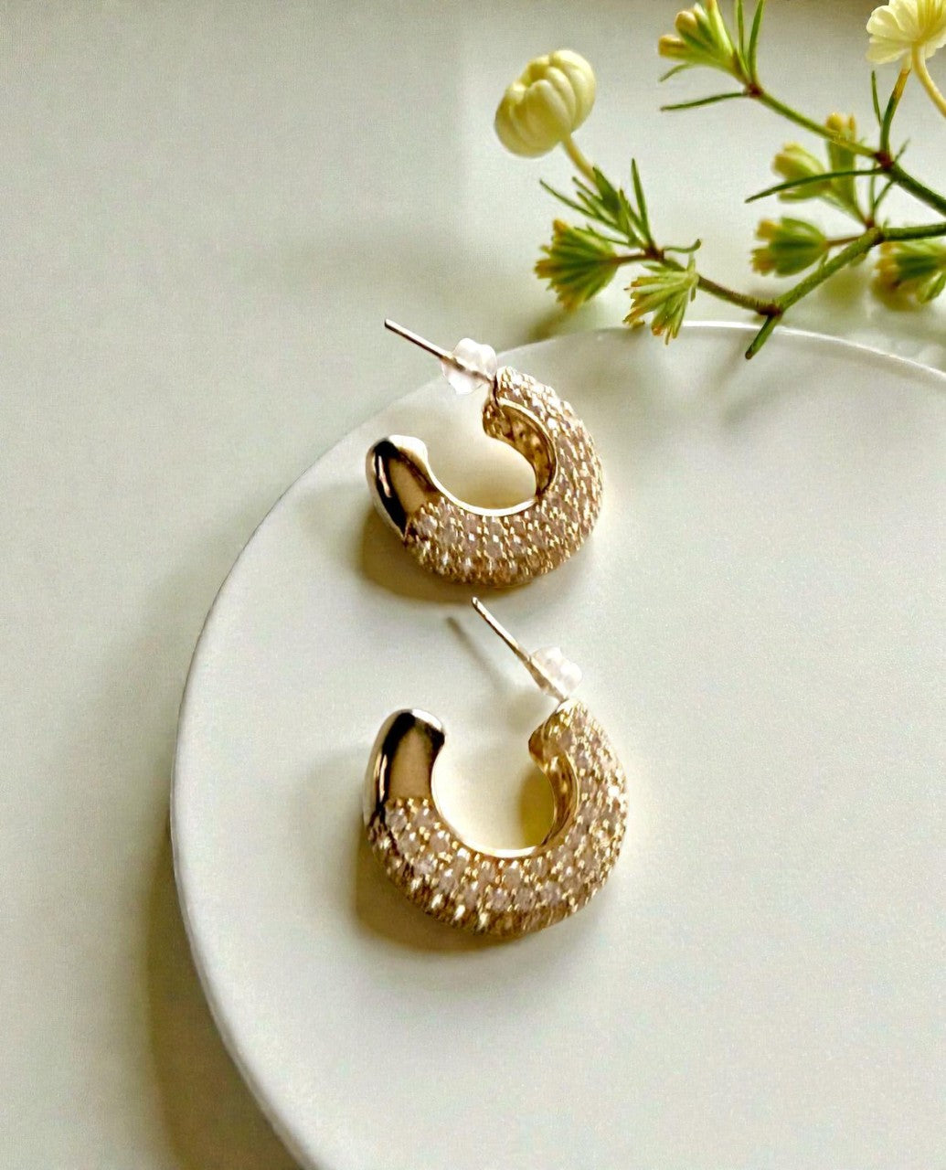 Aretes tipo argolla con detalles brillantes