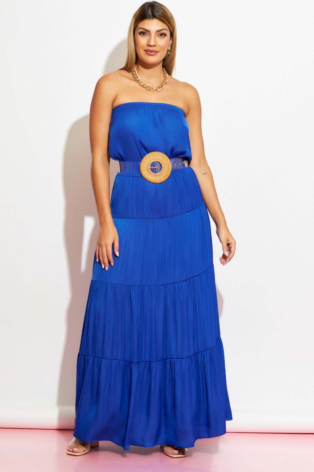 Maxi vestido straples azul