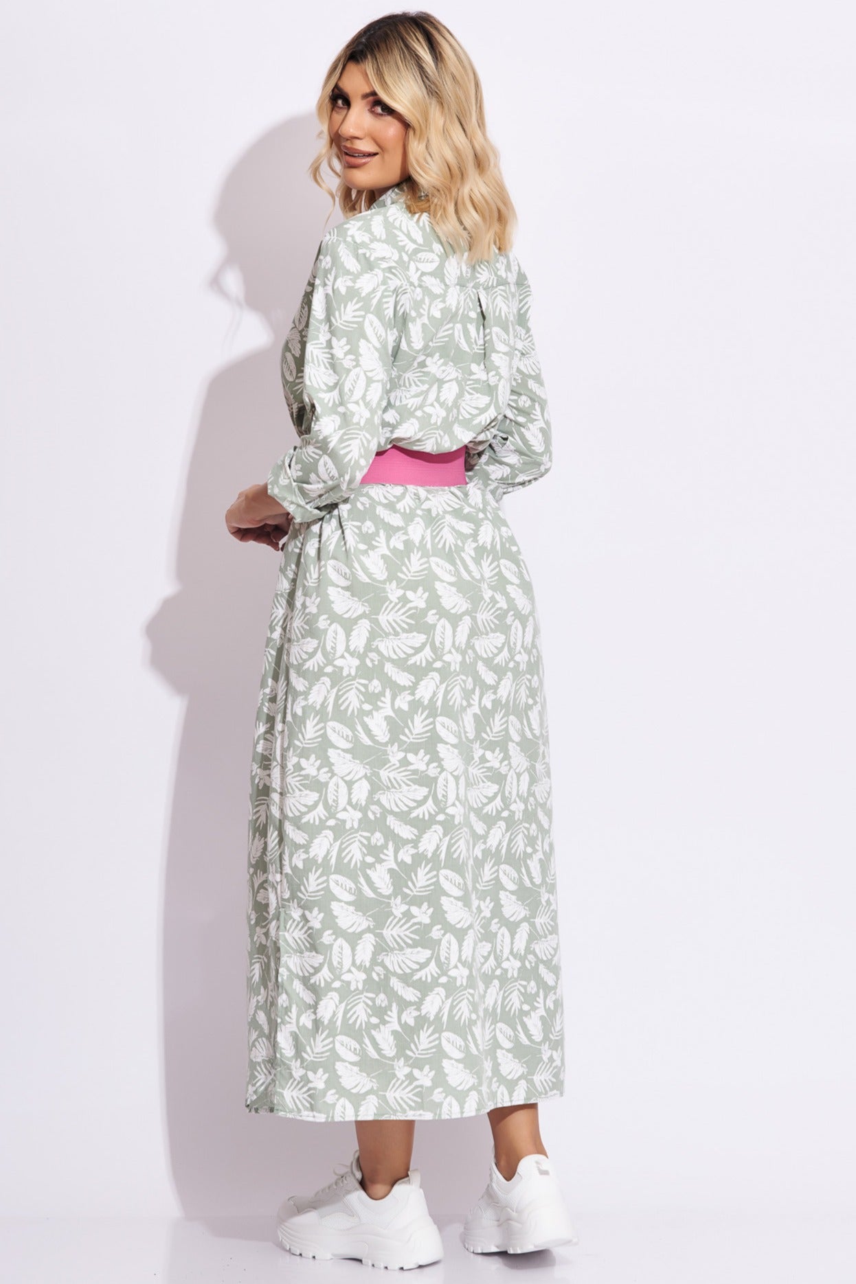 Maxi vestido camisero estampado verde claro