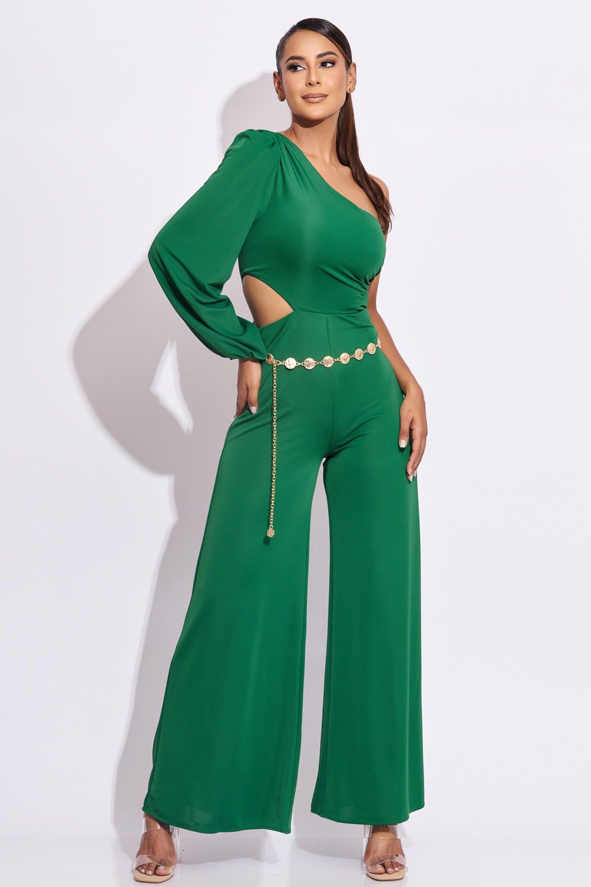 Enterizo en color verde con hombro descubierto