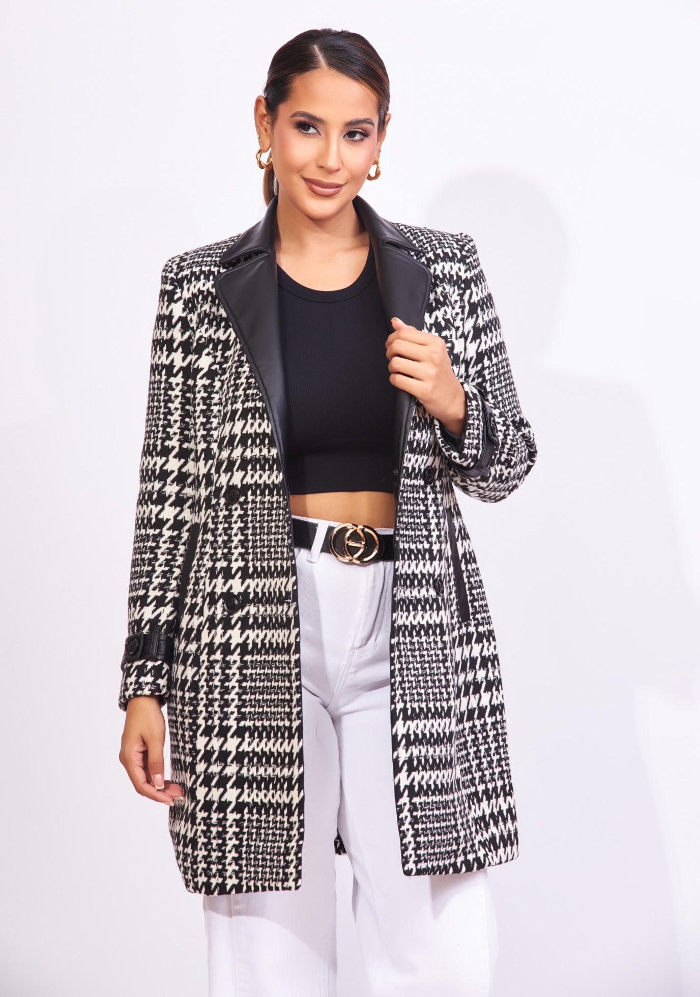 Gabardina cuadros negro con blanco