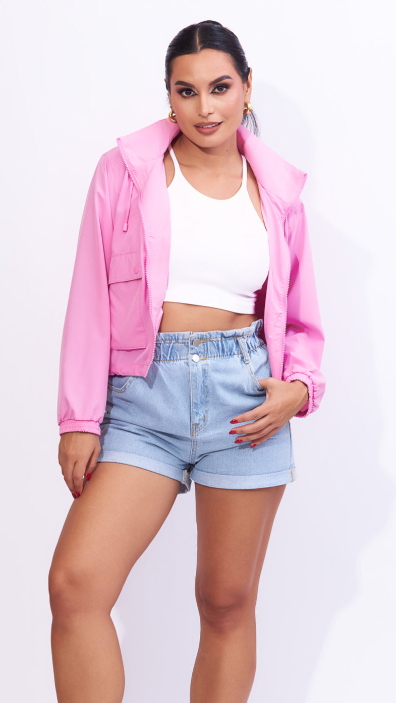 Jacket rosada con gorro