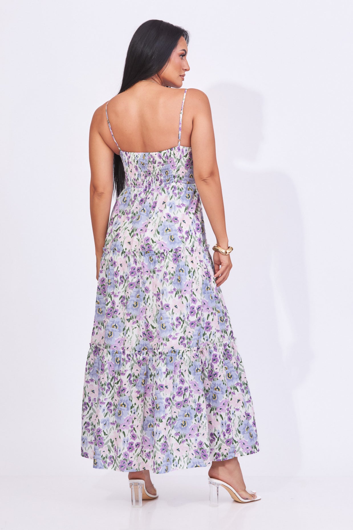 Vestido largo floreado en color lila