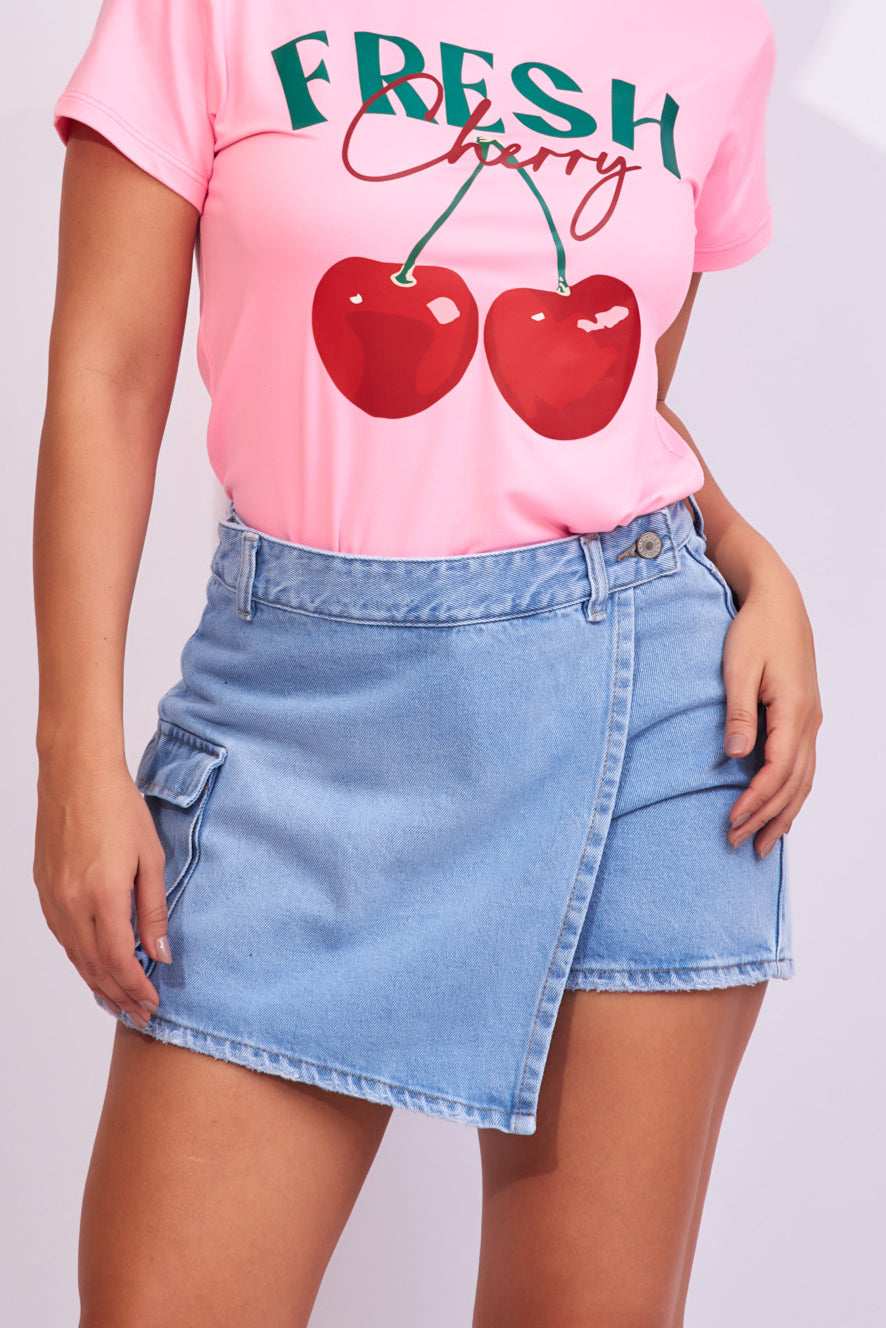 Enagua short ( skort) en mezclilla celeste