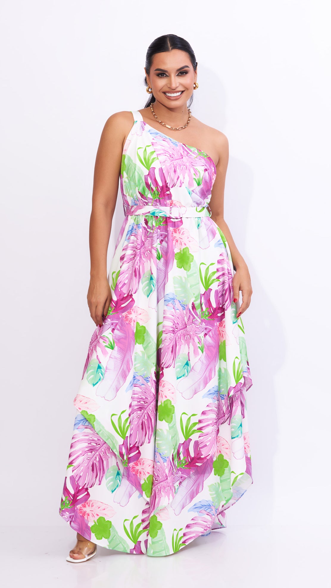 Vestido largo rosa con abertura