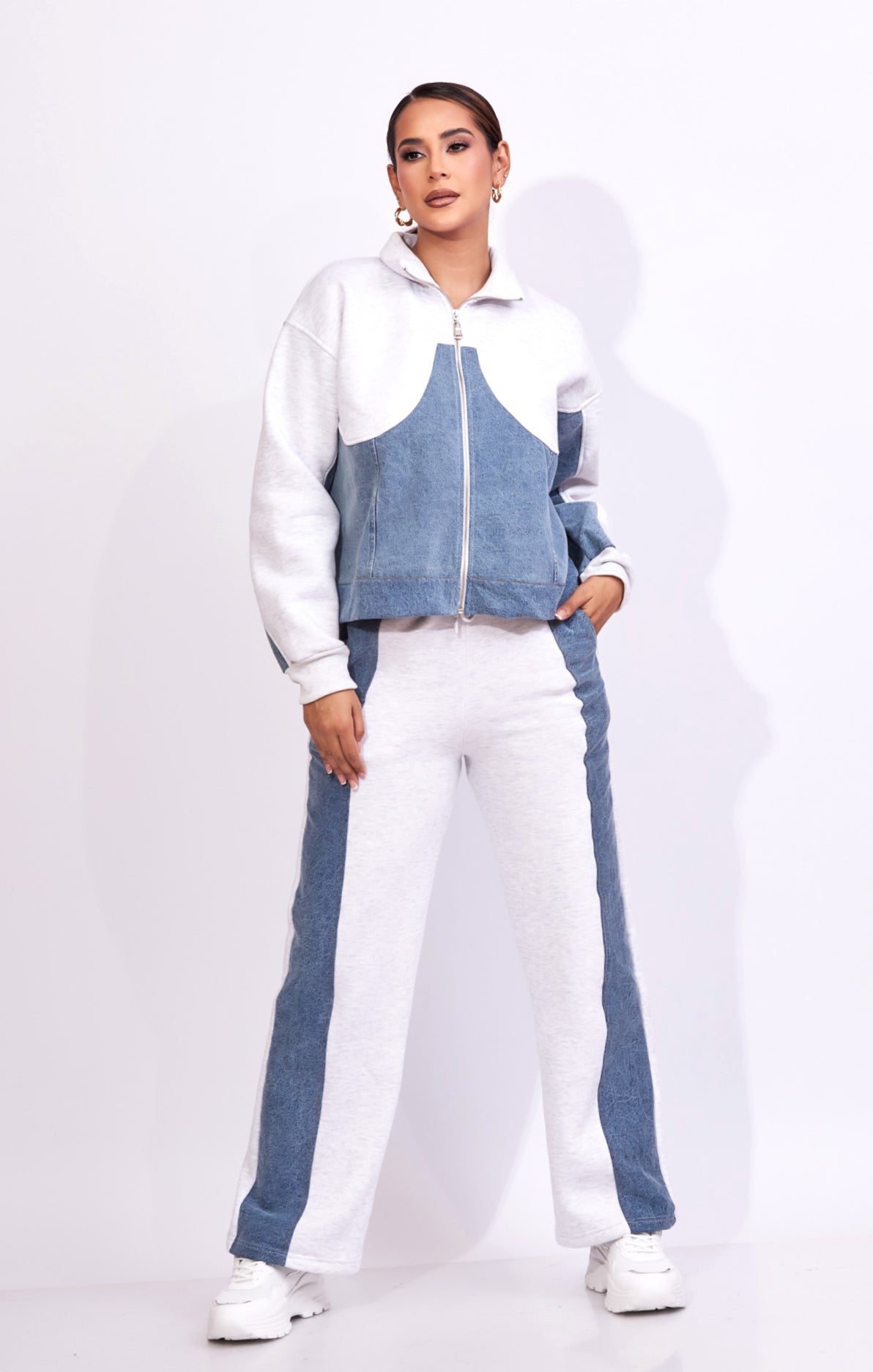 Set deportivo con mezclilla en  tela de buzo