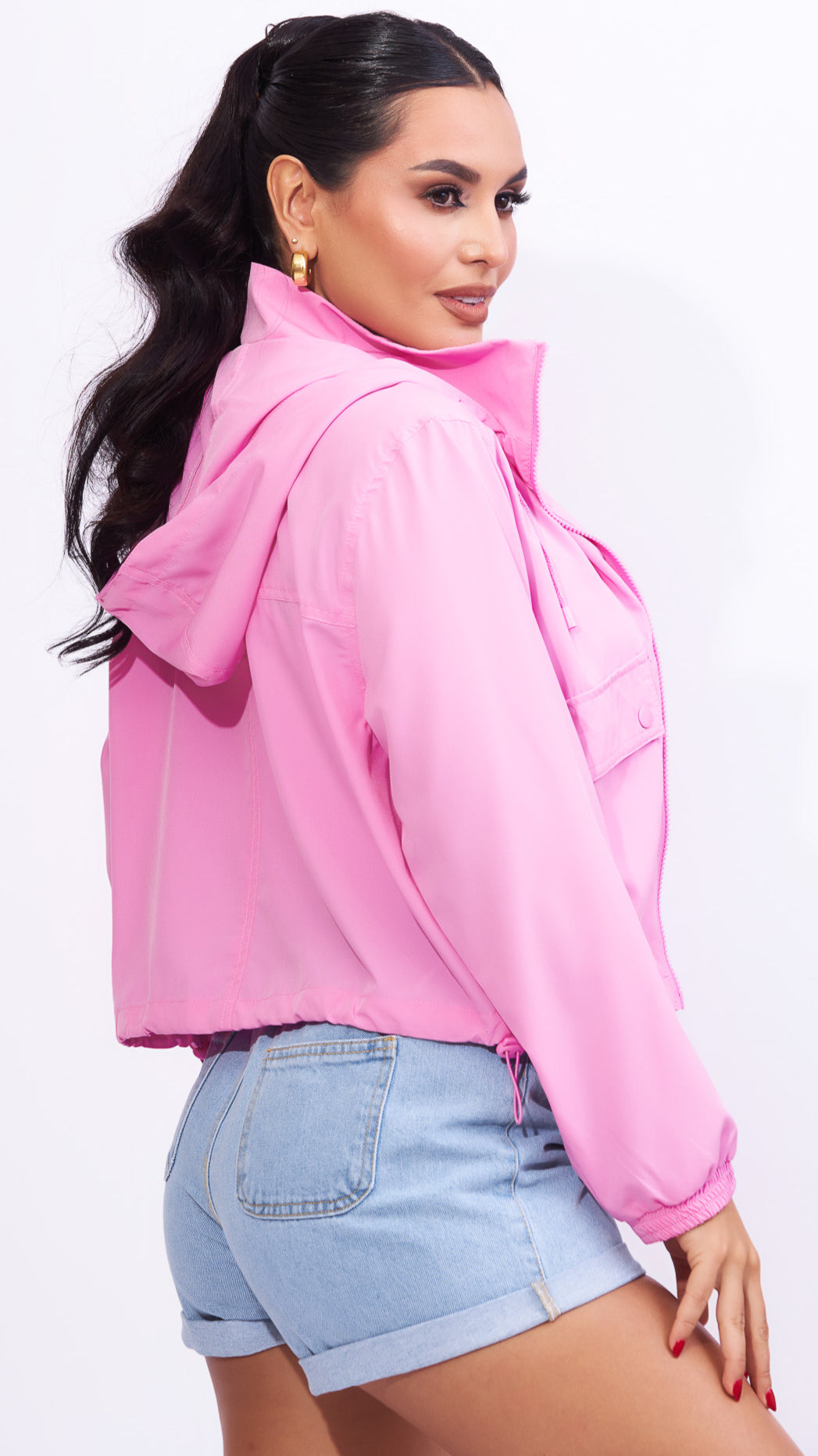 Jacket rosada con gorro