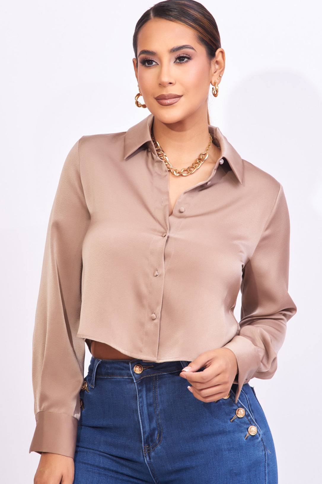 Blusa camisera en color bronce