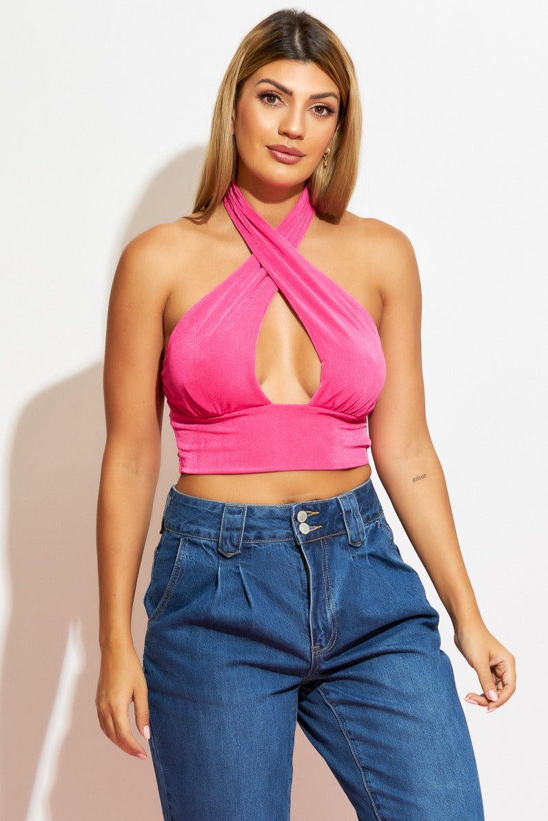 Crop top rosa en tela strect