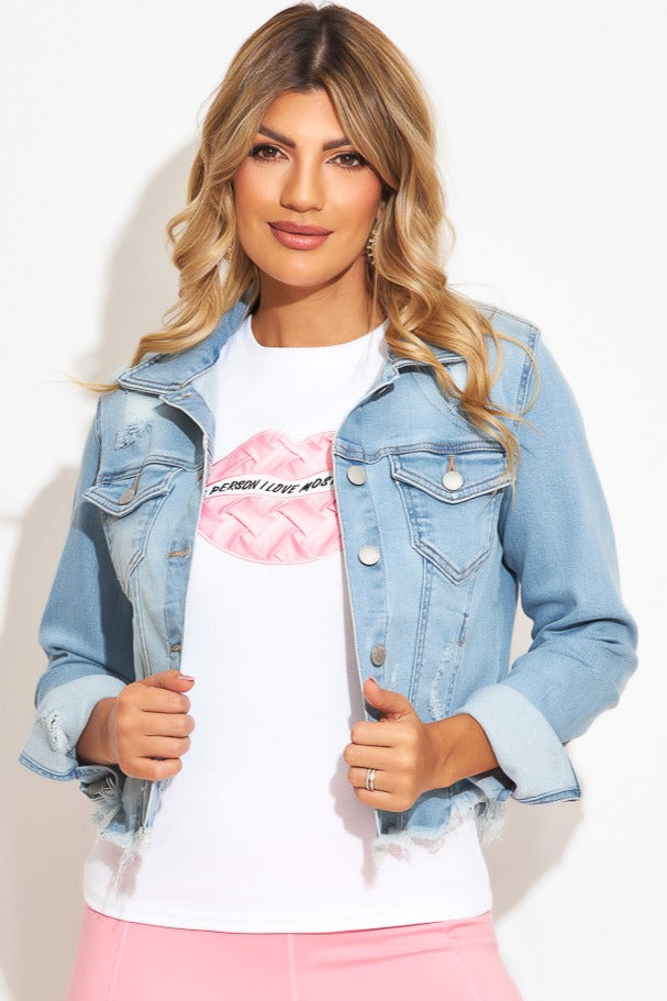 Jacket celeste de mezclilla en tela stretch