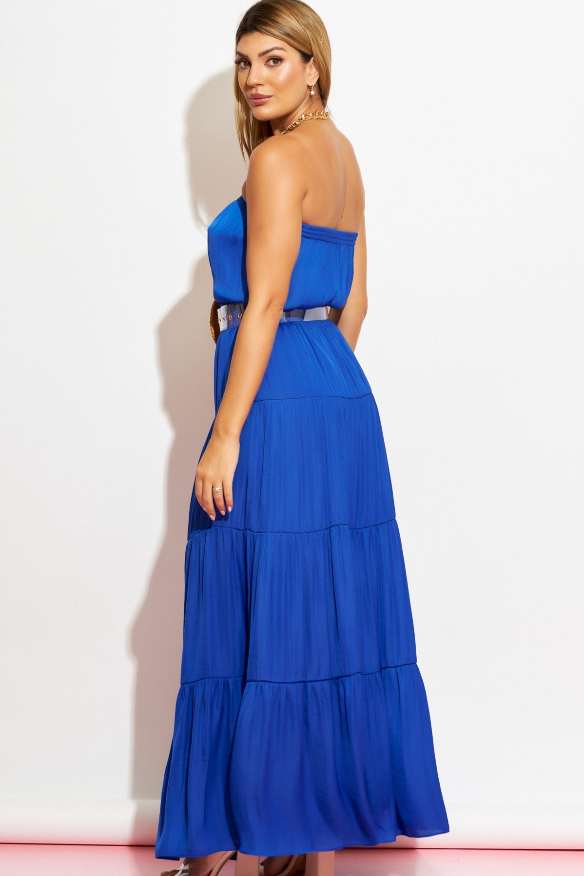 Maxi vestido straples azul