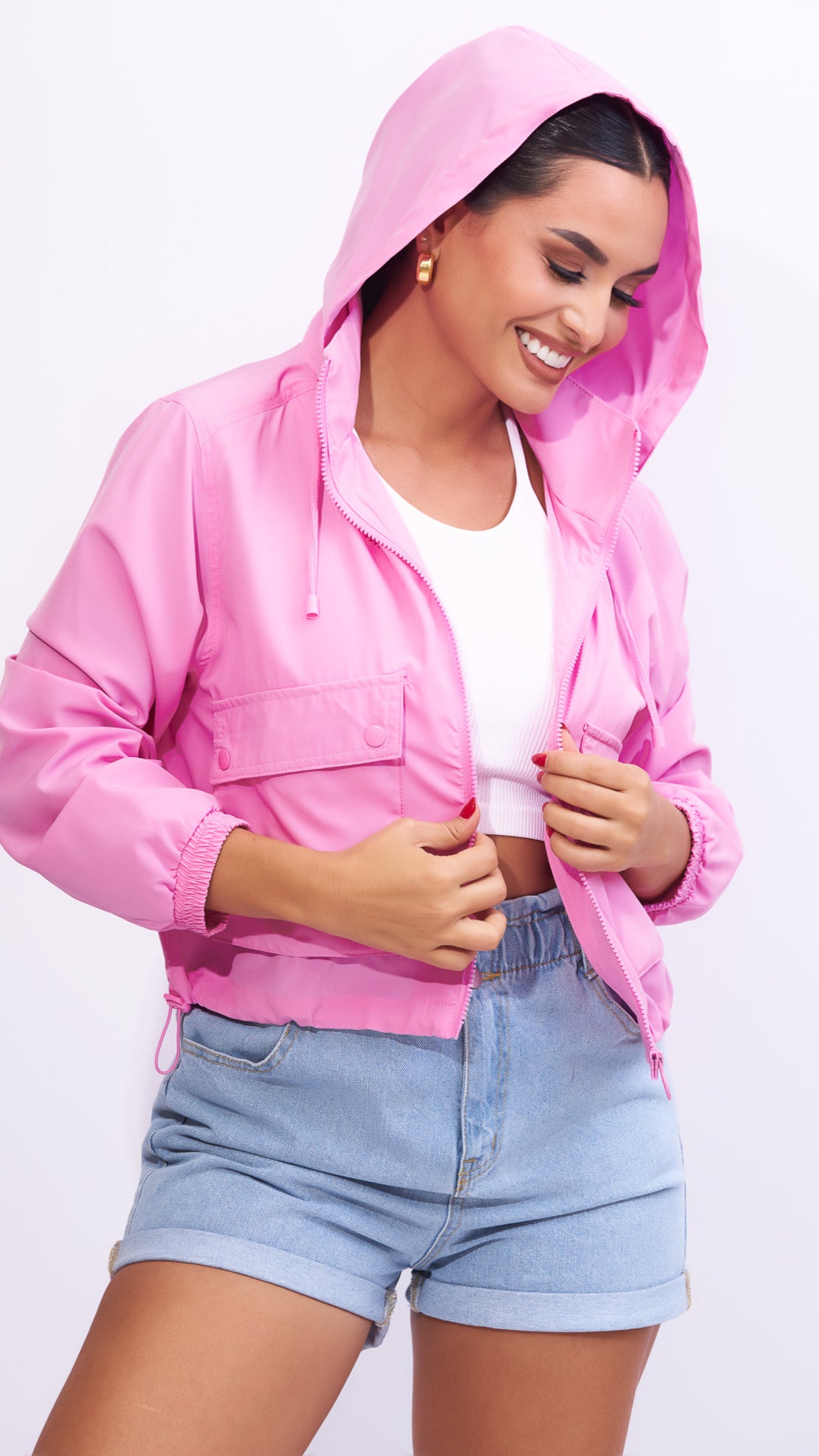 Jacket rosada con gorro