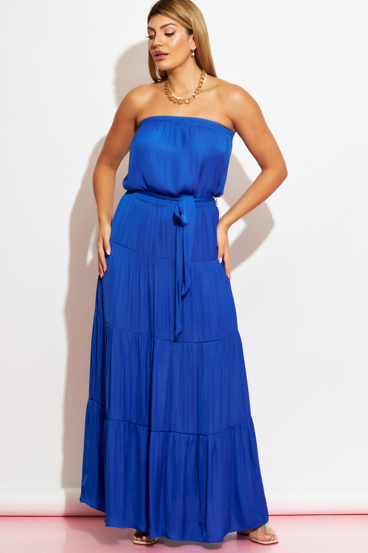 Maxi vestido straples azul