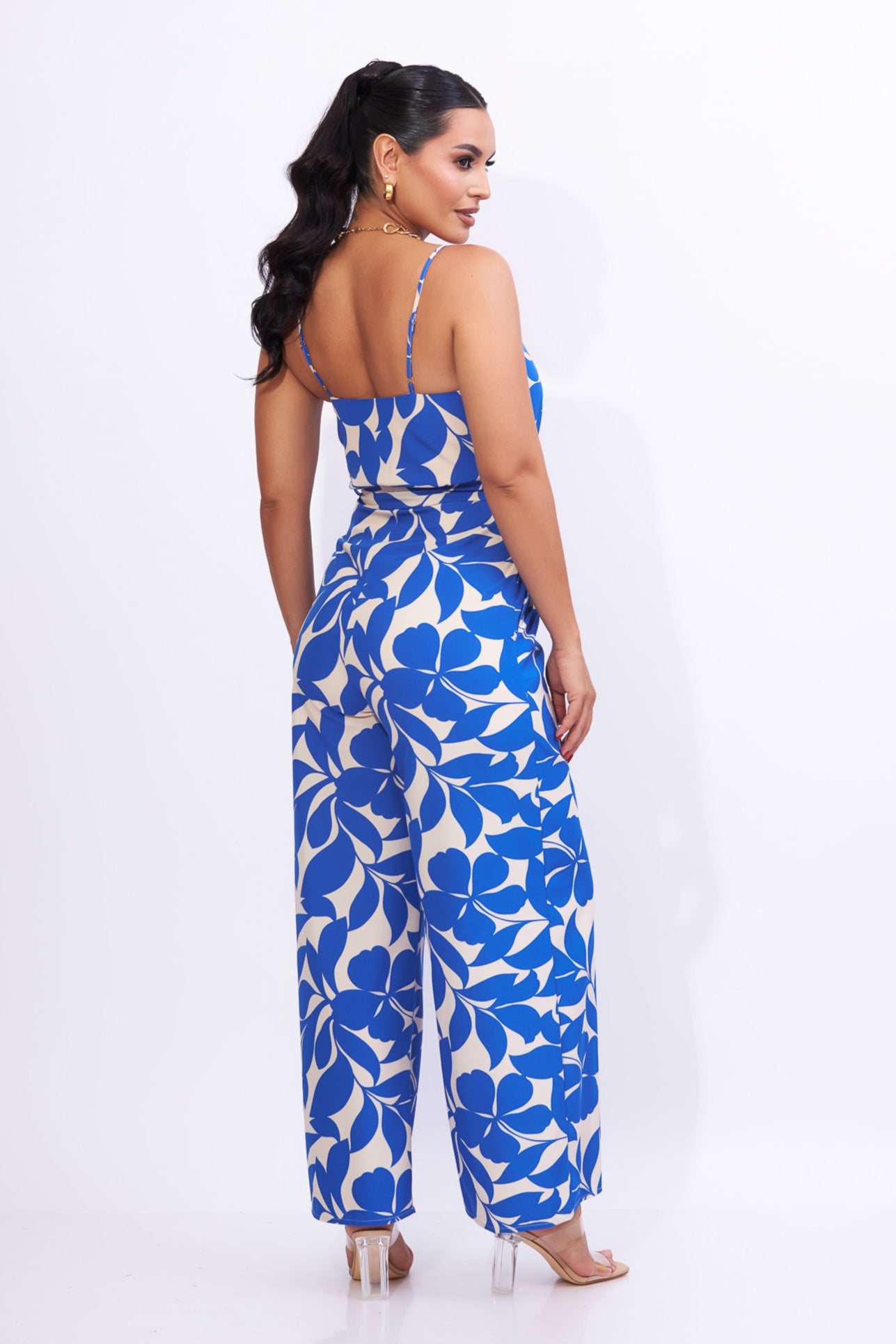 Enterizo de tirantes estampado azul con blanco