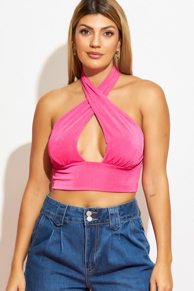 Crop top rosa en tela strect