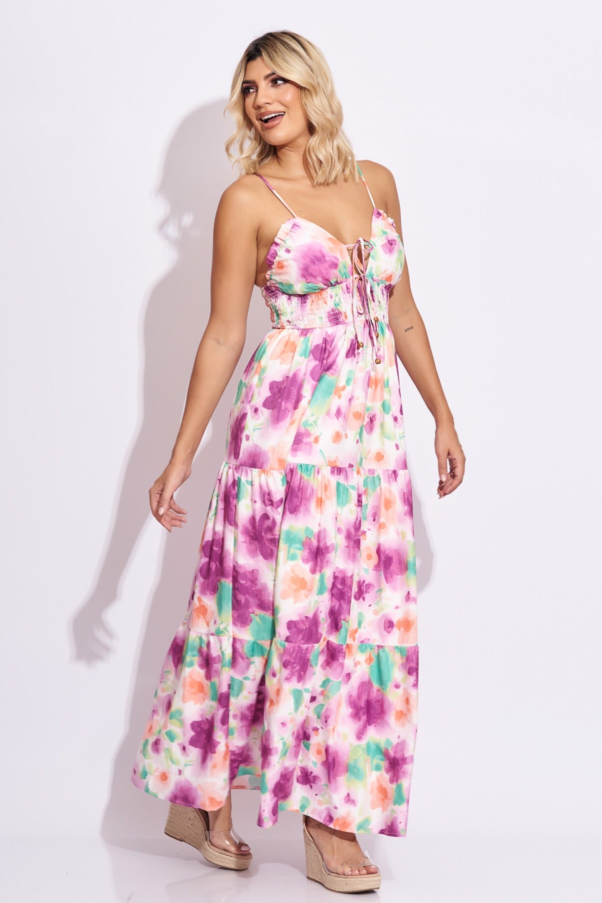 Maxi vestido de tirantes en colores