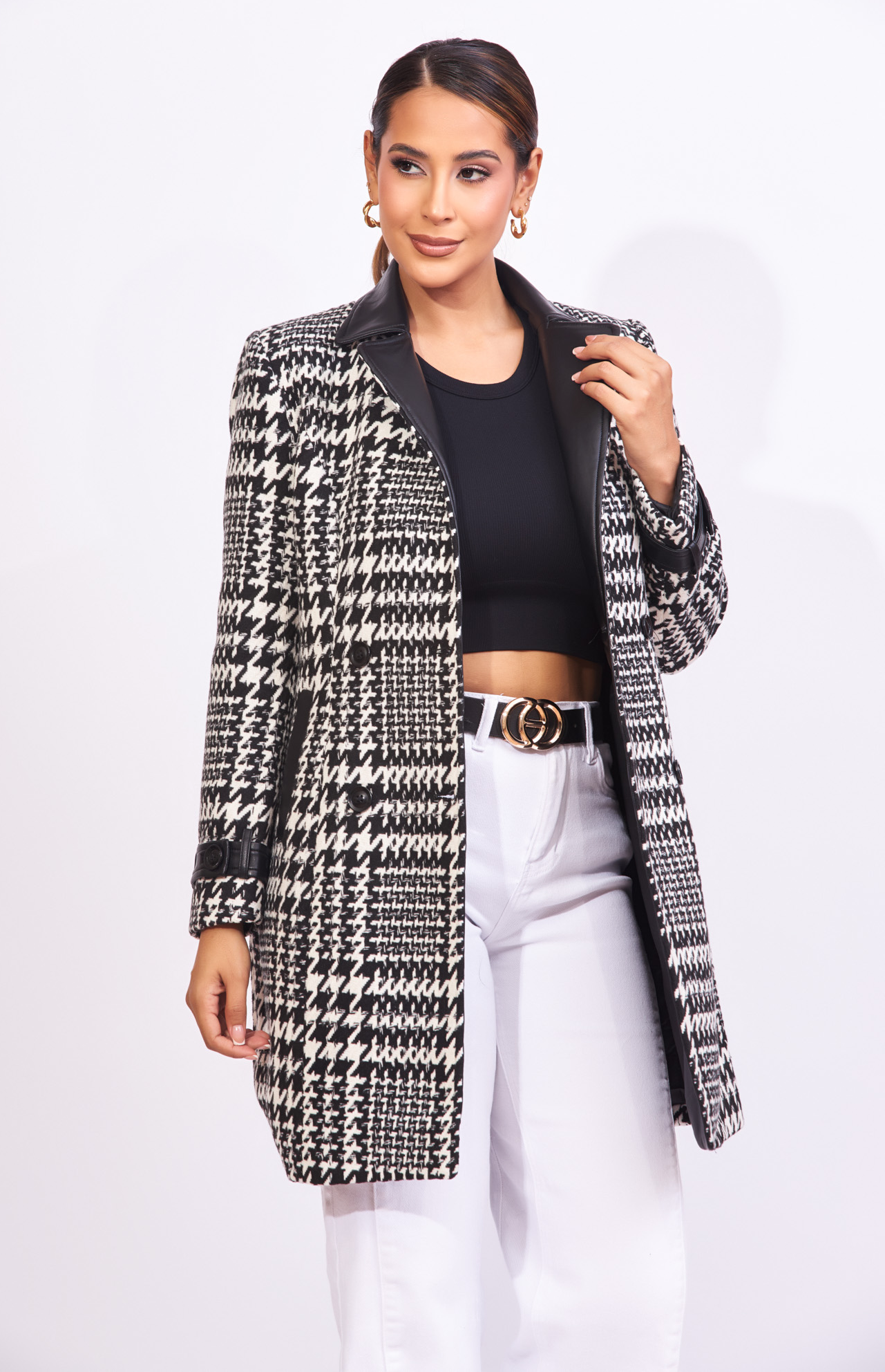 Gabardina cuadros negro con blanco