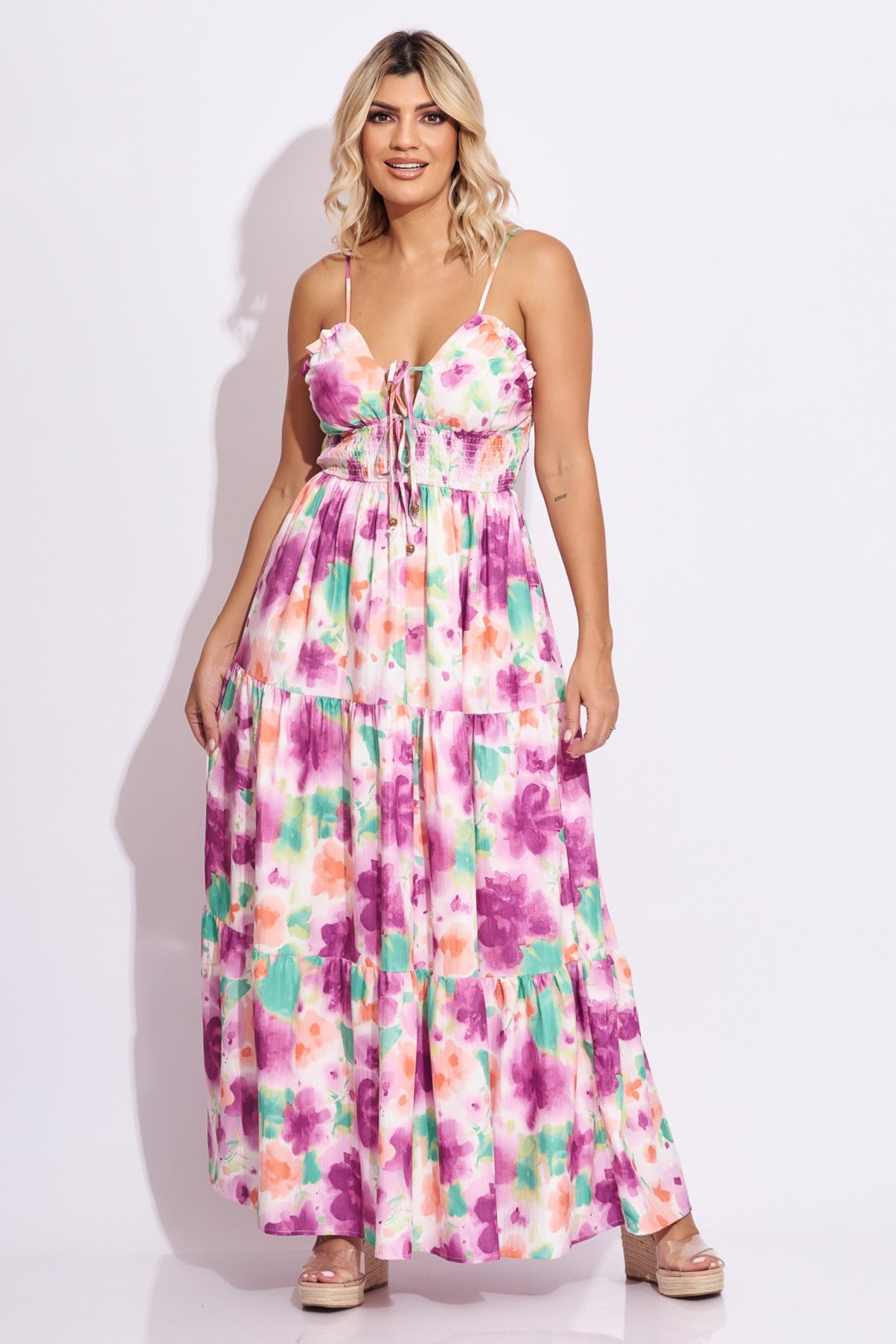 Maxi vestido de tirantes en colores
