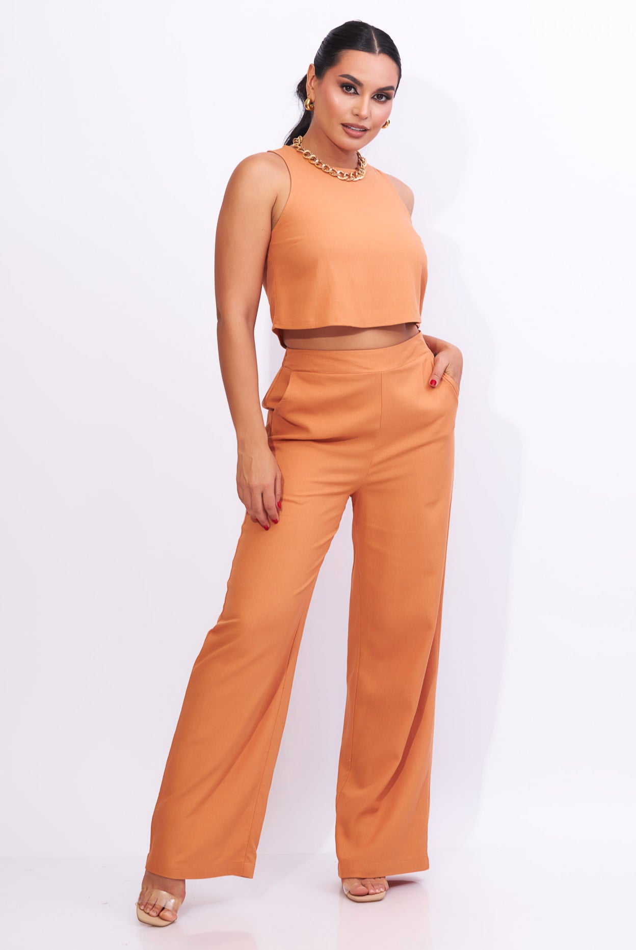 Set de pantalón con top en color durazno