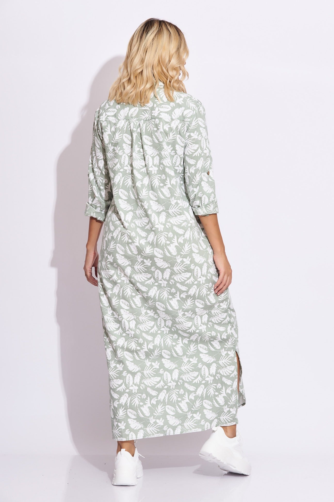 Maxi vestido camisero estampado verde claro